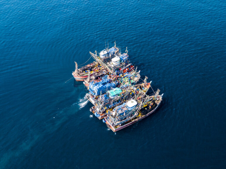 Aerial,View,Of,A,Large,Number,Of,Fishing,Trawlers,Operating